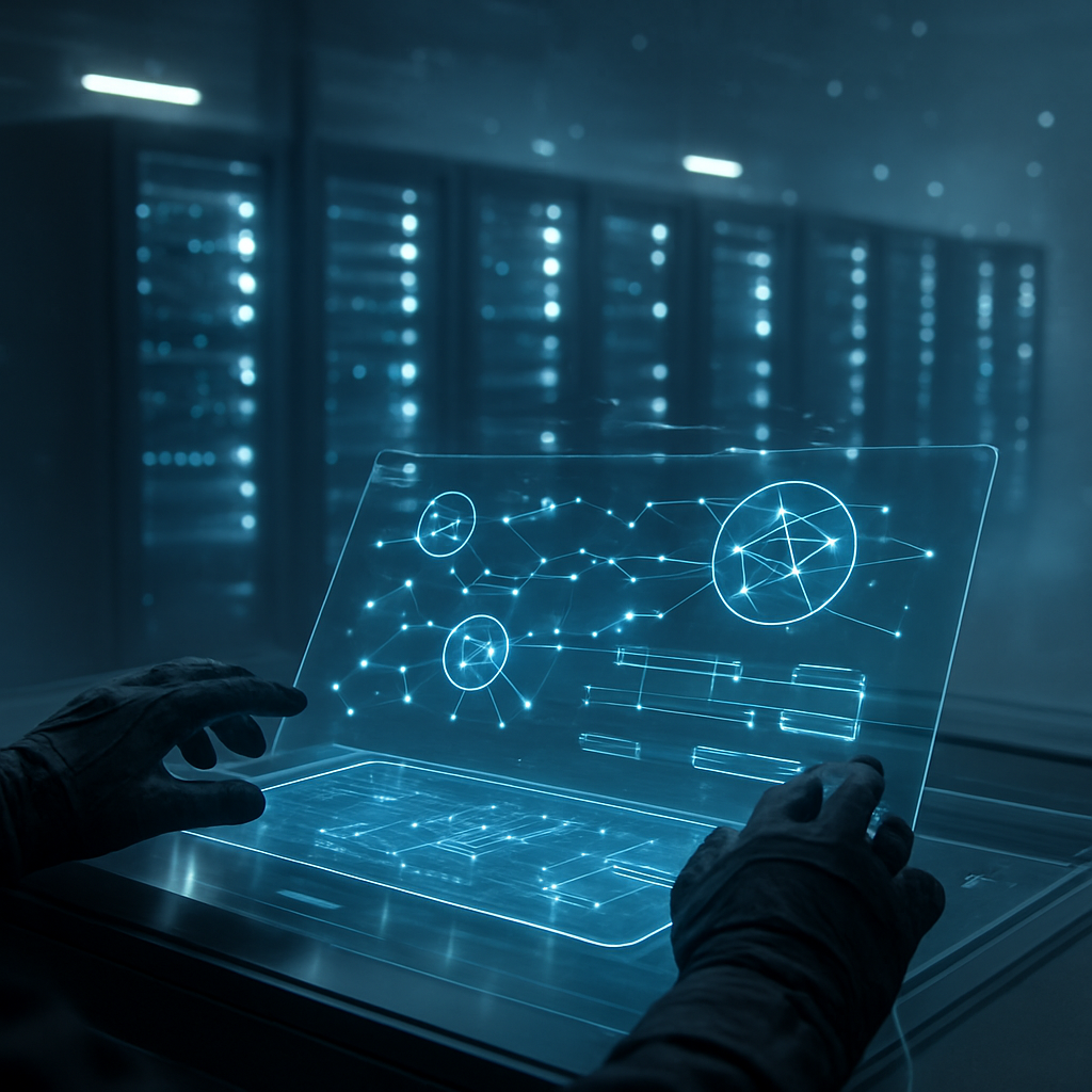 Abstract server visuals for UpServX dark futuristic UI